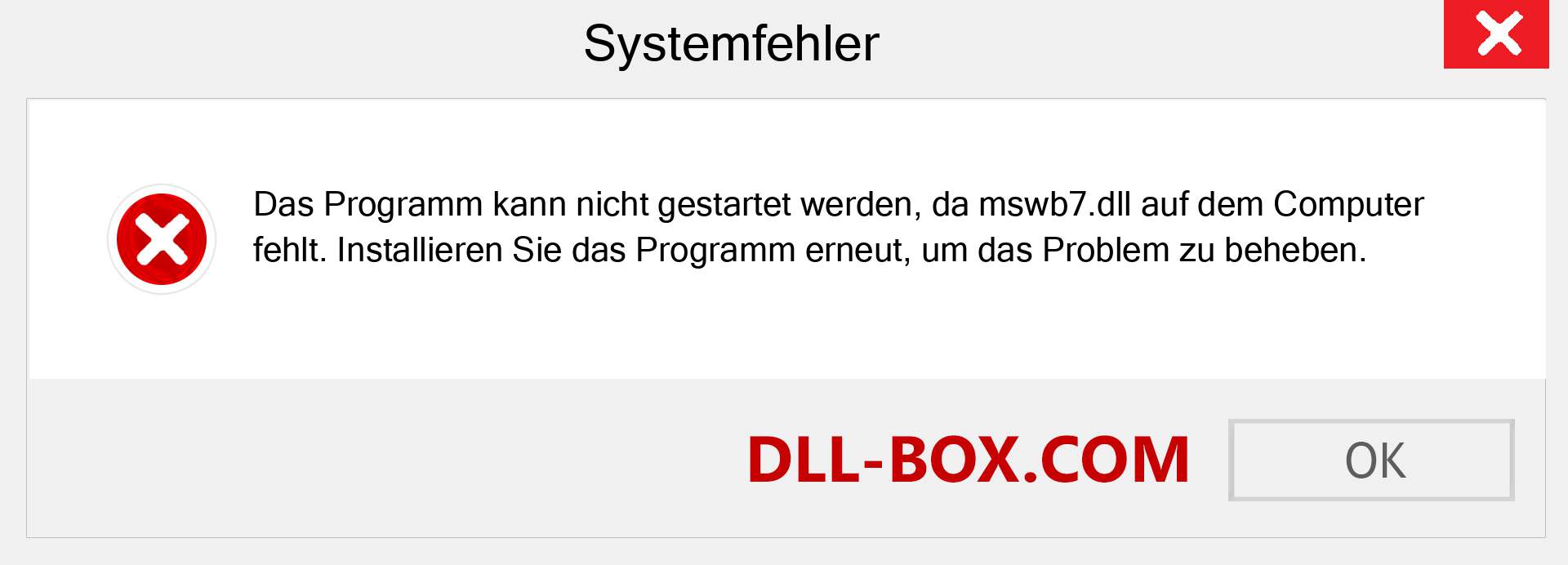 mswb7.dll-Datei fehlt?. Download für Windows 7, 8, 10 - Fix mswb7 dll Missing Error unter Windows, Fotos, Bildern